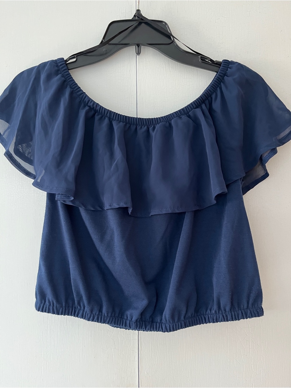 Navy Off-Shoulder Ruffle Women's Top
